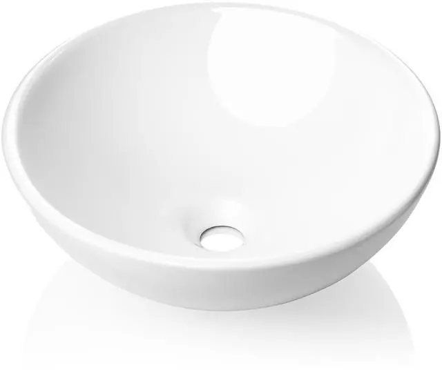 Alt view image 3 of 6 - Miligoré 16" Round White Ceramic Vessel Sink - Modern Above Counter Bathroom Vanity Bowl