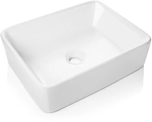 Alt view image 3 of 7 - Miligoré 19" x 15" Rectangular White Ceramic Vessel Sink - Modern Above Counter Bathroom Vanity Bowl
