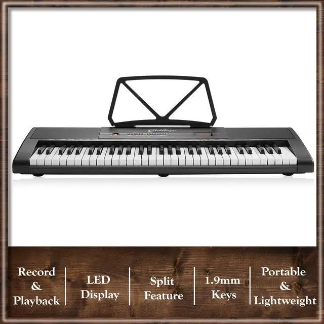 Alt view image 4 of 6 - Ashthorpe 61-Key Digital Electronic Keyboard Piano, Portable Beginner Kit with Headphones, Mic and Keynote Stickers