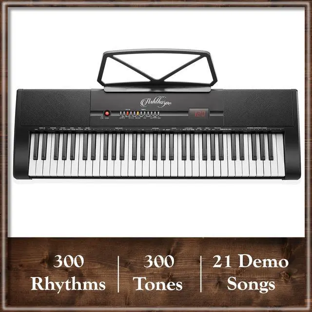 Alt view image 3 of 6 - Ashthorpe 61-Key Digital Electronic Keyboard Piano, Portable Beginner Kit with Headphones, Mic and Keynote Stickers