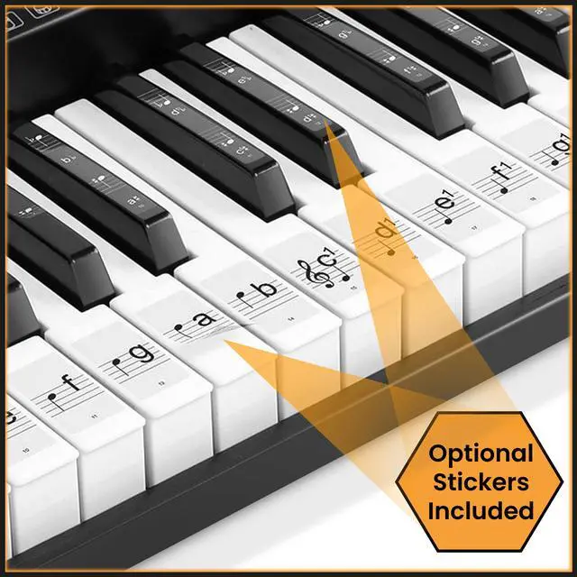 Alt view image 5 of 7 - Hamzer 61-Key Electronic Piano Electric Organ Music Keyboard with Stand, Microphone, & Sticker Sheet - Black
