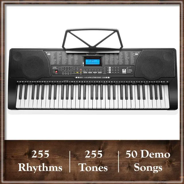 Alt view image 3 of 6 - Ashthorpe 61-Key Digital Electronic Keyboard Piano with Light Up Keys, Beginner Kit Includes Stand, Stool, Headphones, Mic and Keynote Stickers