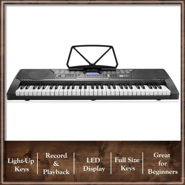 Alt view image 4 of 6 - Ashthorpe 61-Key Digital Electronic Keyboard Piano with Light Up Keys, Beginner Kit Includes Stand, Stool, Headphones, Mic and Keynote Stickers