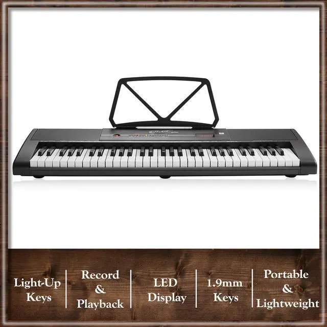 Alt view image 4 of 6 - Ashthorpe 61-Key Digital Electronic Keyboard Piano with Light Up Keys, Includes Stand, Bench, Headphones, Mic and Keynote Stickers