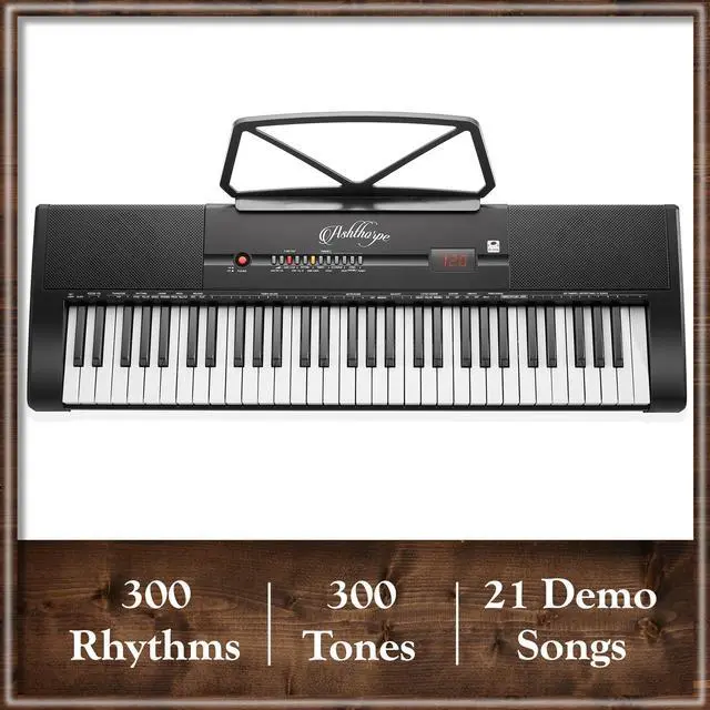 Alt view image 3 of 6 - Ashthorpe 61-Key Digital Electronic Keyboard Piano with Light Up Keys, Includes Stand, Bench, Headphones, Mic and Keynote Stickers