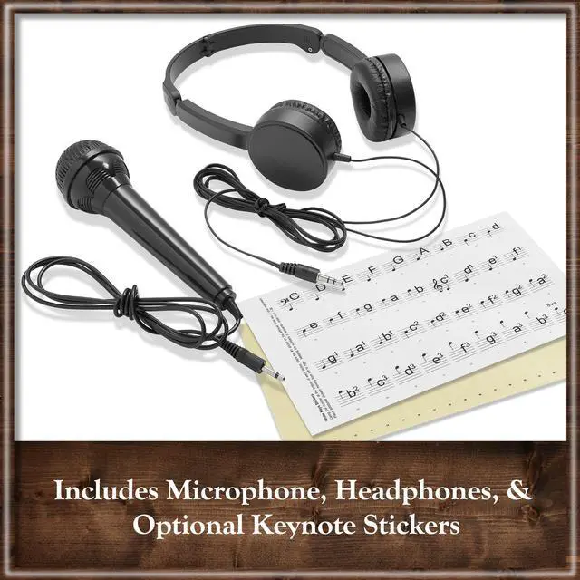 Alt view image 6 of 6 - Ashthorpe 61-Key Digital Electronic Keyboard Piano for Beginners, Includes Headphones, Mic and Keynote Stickers