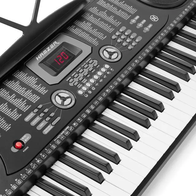 Alt view image 3 of 8 - Hamzer 61 Key Keyboard Piano with Built-In Speakers, Stand, Bench, Headphones, Microphone & Key Labels - Electronic Musical Keyboard Set for Beginners