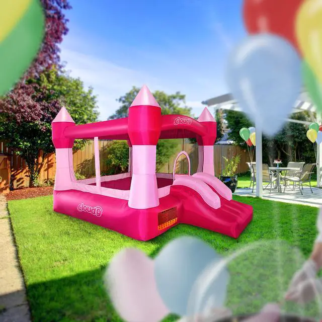 Alt view image 6 of 6 - Cloud 9 Princess Bounce House, Pink Castle Inflatable Bouncer for Kids without Blower, Includes Stakes and Repair Patches