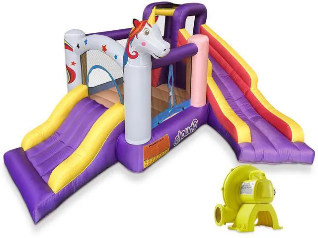 Main image of Cloud 9 Inflatable Unicorn Bounce House with Blower, Bouncer for Kids with Two Slides and Large Jumping Area