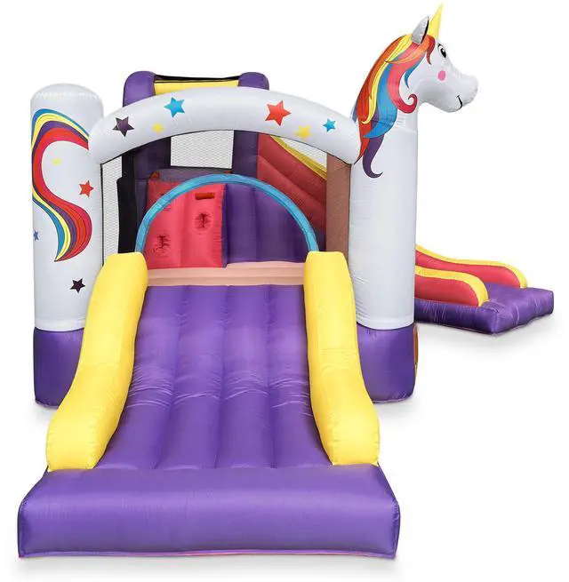 Alt view image 2 of 6 - Cloud 9 Inflatable Unicorn Bounce House with Blower, Bouncer for Kids with Two Slides and Large Jumping Area