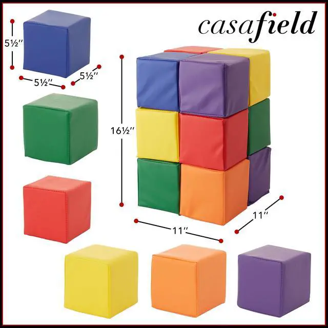 Alt view image 4 of 6 - Casafield Toddler Foam Building Blocks (12-Piece Set), 5.5" x 5.5" Soft Play Colorful Kids Stacking Cubes for Daycare, Nursery, Preschool
