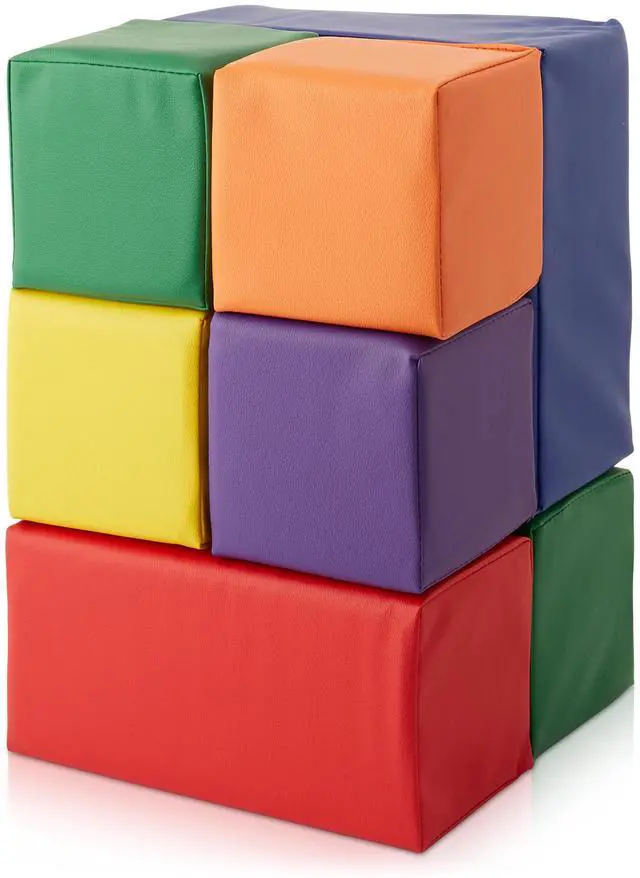 Alt view image 2 of 6 - Casafield Large Toddler Foam Building Blocks (7-Piece Set), Soft Play Kids Stacking Cubes, Assorted Colors and Sizes for Daycare, Nursery, Preschool