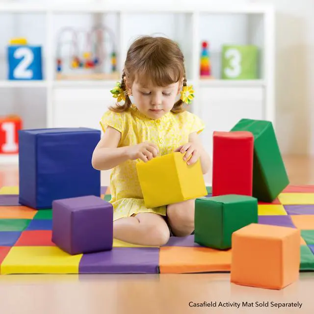 Alt view image 5 of 6 - Casafield Large Toddler Foam Building Blocks (7-Piece Set), Soft Play Kids Stacking Cubes, Assorted Colors and Sizes for Daycare, Nursery, Preschool