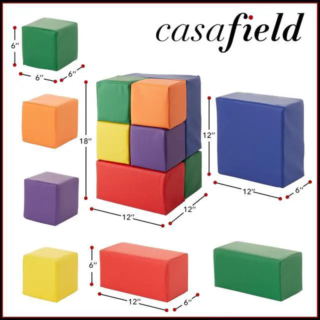 Alt view image 4 of 6 - Casafield Large Toddler Foam Building Blocks (7-Piece Set), Soft Play Kids Stacking Cubes, Assorted Colors and Sizes for Daycare, Nursery, Preschool