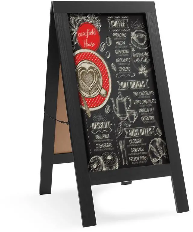 Main image of Casafield A Frame Chalkboard Sign, 40" x 20" Black Double-Sided Magnetic Menu Board for Restaurants, Sandwich Shops, Cafés, Sidewalks, Weddings