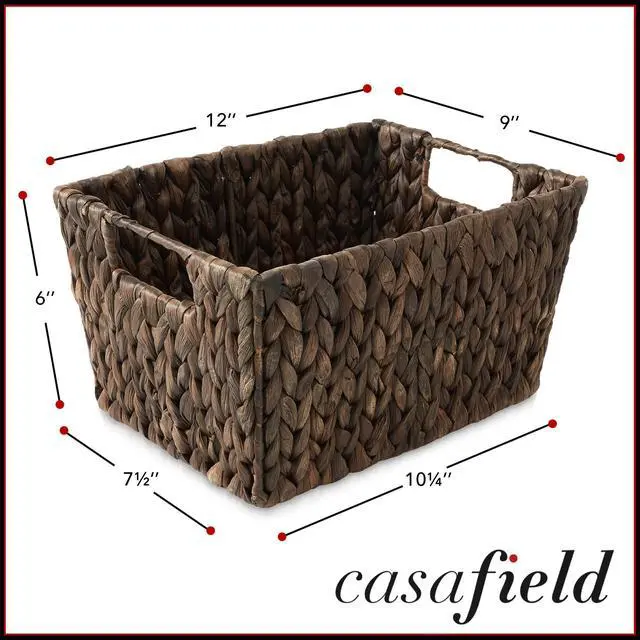Alt view image 4 of 6 - Casafield Set of 4 Water Hyacinth Storage Baskets with Handles - Espresso, Woven Rectangular Storage Bins for Shelves, Blankets, Laundry Organization