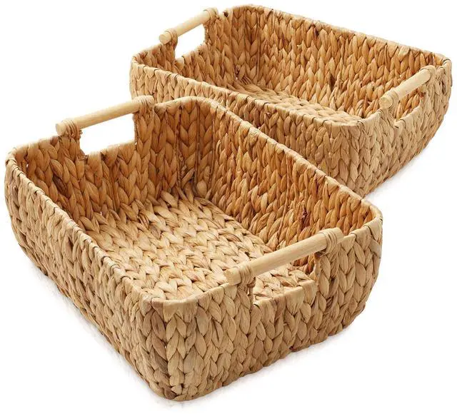 Alt view image 2 of 6 - Casafield Set of 2 Water Hyacinth Oval Storage Baskets with Wooden Handles - Large, Woven Bin Organizers