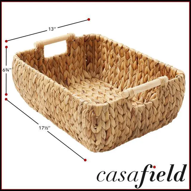 Alt view image 4 of 6 - Casafield Set of 2 Water Hyacinth Oval Storage Baskets with Wooden Handles - Large, Woven Bin Organizers
