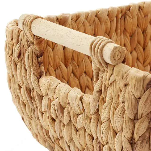Alt view image 5 of 6 - Casafield Set of 3 Water Hyacinth Oval Storage Baskets with Wooden Handles - Small, Medium, Large - Woven Nesting Basket Organizers