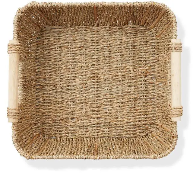 Alt view image 5 of 6 - Casafield Set of 2 Seagrass Oval Storage Baskets with Wooden Handles - Small, Woven Bin Organizers