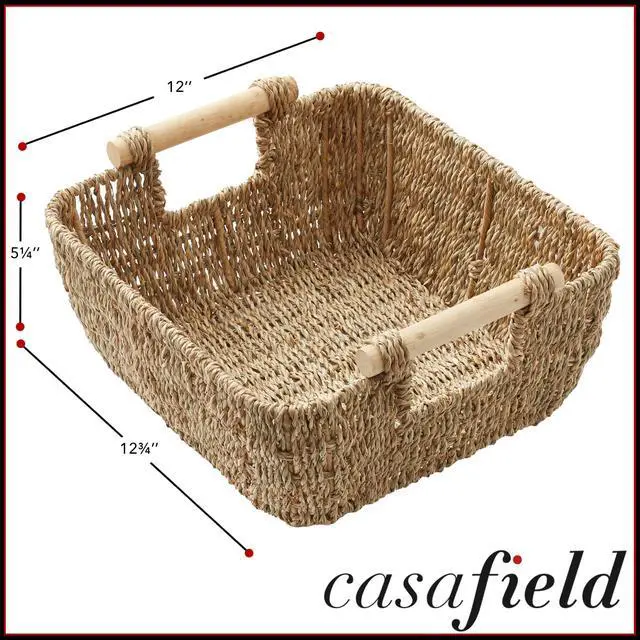 Alt view image 4 of 6 - Casafield Set of 2 Seagrass Oval Storage Baskets with Wooden Handles - Small, Woven Bin Organizers