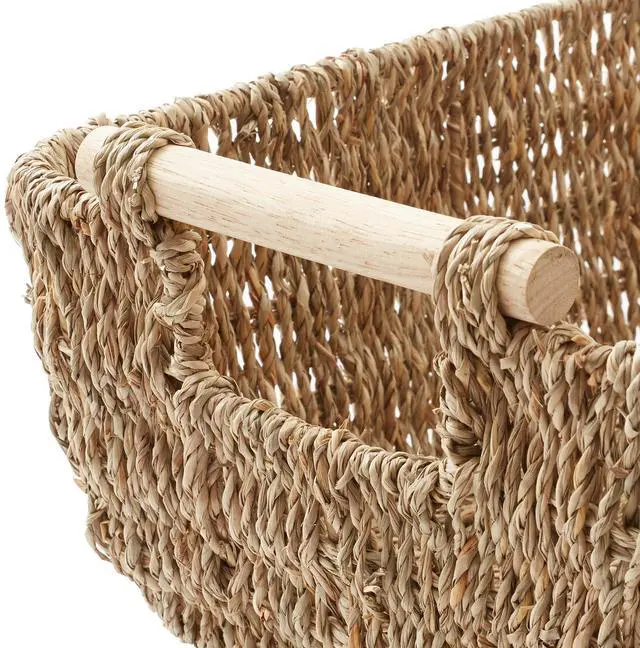 Alt view image 6 of 6 - Casafield Set of 2 Seagrass Oval Storage Baskets with Wooden Handles - Small, Woven Bin Organizers