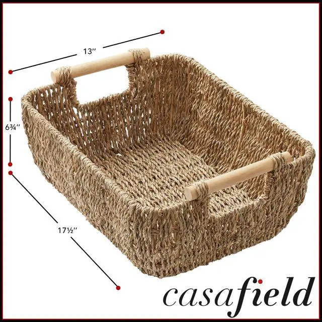 Alt view image 4 of 6 - Casafield Set of 2 Seagrass Oval Storage Baskets with Wooden Handles - Large, Woven Bin Organizers