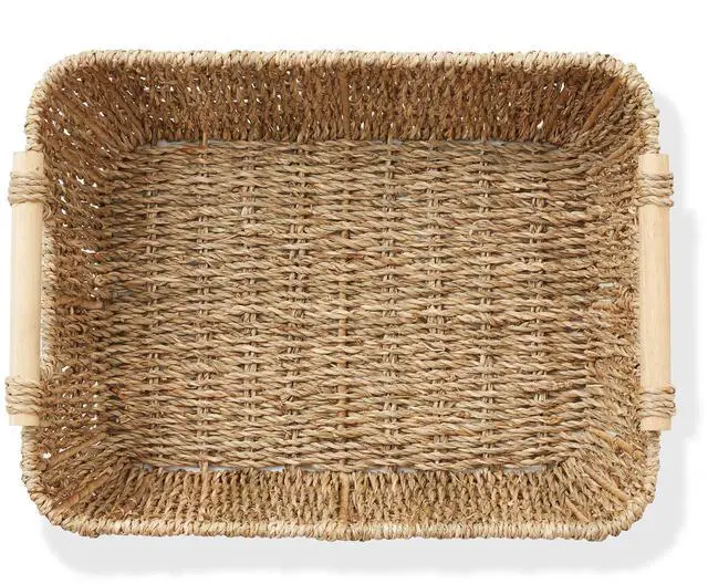 Alt view image 5 of 6 - Casafield Set of 2 Seagrass Oval Storage Baskets with Wooden Handles - Large, Woven Bin Organizers