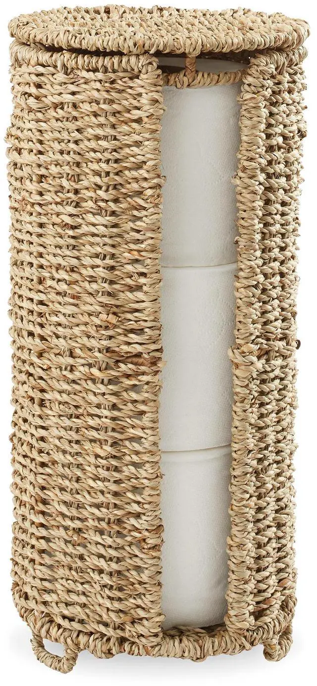 Main image of Casafield Free Standing Toilet Paper Storage Roll Holder with Lid - Natural, Fits 3 Rolls, Seagrass Bath Tissue Organizer for Bathroom