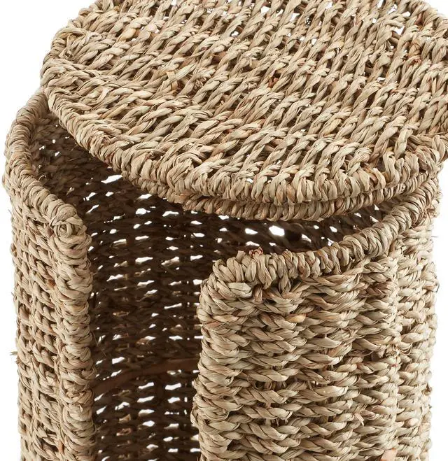 Alt view image 5 of 6 - Casafield Free Standing Toilet Paper Storage Roll Holder with Lid - Natural, Fits 3 Rolls, Seagrass Bath Tissue Organizer for Bathroom