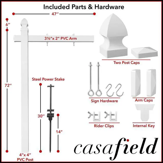 Alt view image 2 of 6 - Casafield  72" x 47"  Real Estate Sign Post for Open House and Yard Sale Signs with Flat Cap and Gothic Cap Options - Vinyl PVC - White - 2 Pack