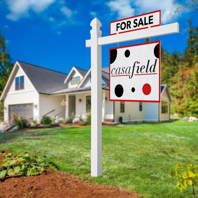 Alt view image 3 of 6 - Casafield  72" x 47"  Real Estate Sign Post for Open House and Yard Sale Signs with Flat Cap and Gothic Cap Options - Vinyl PVC - White - 2 Pack