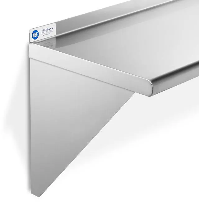 Alt view image 2 of 6 - GRIDMANN 18" x 36" Stainless Steel Wall Mount Shelf with Backsplash, Commercial Grade - NSF Certified 18 Gauge Shelving for Restaurant, Kitchen, Utility Room, Garage