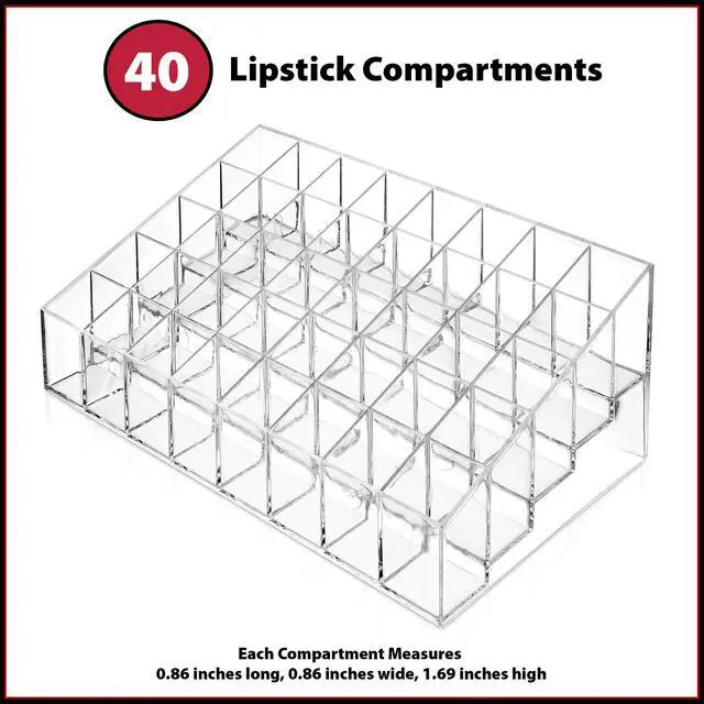 Alt view image 6 of 6 - Casafield 40 Slot Acrylic Lipstick & Makeup Organizer - Cosmetic Display Case - Clear