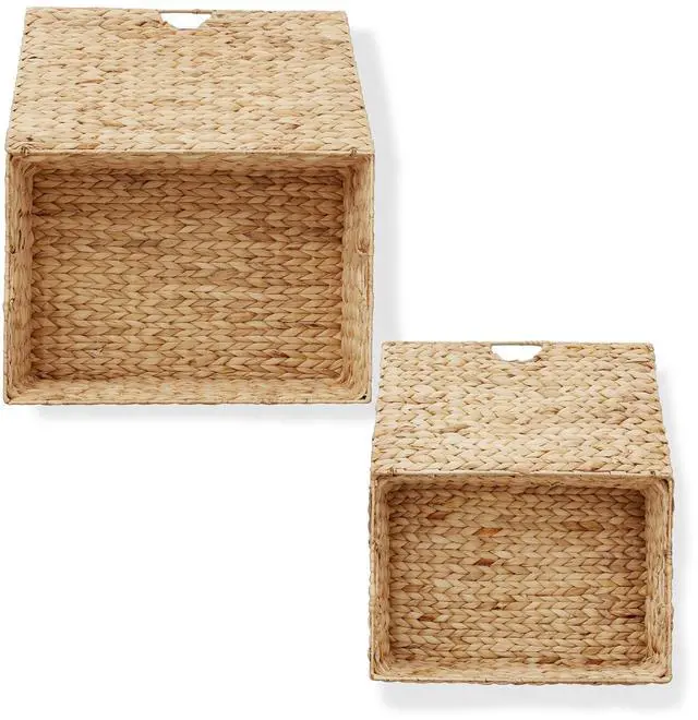 Alt view image 6 of 6 - Casafield Set of 2 Water Hyacinth Rectangular Storage Baskets with Lids (Natural - Medium/Large) for Bedroom, Bathroom, Laundry, Home Office