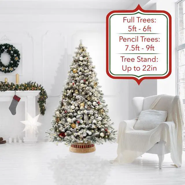 Alt view image 2 of 6 - Casafield 24-Inch Christmas Tree Collar, Water Hyacinth Woven Farmhouse Tree Base Cover with Cord Cut Out, Natural
