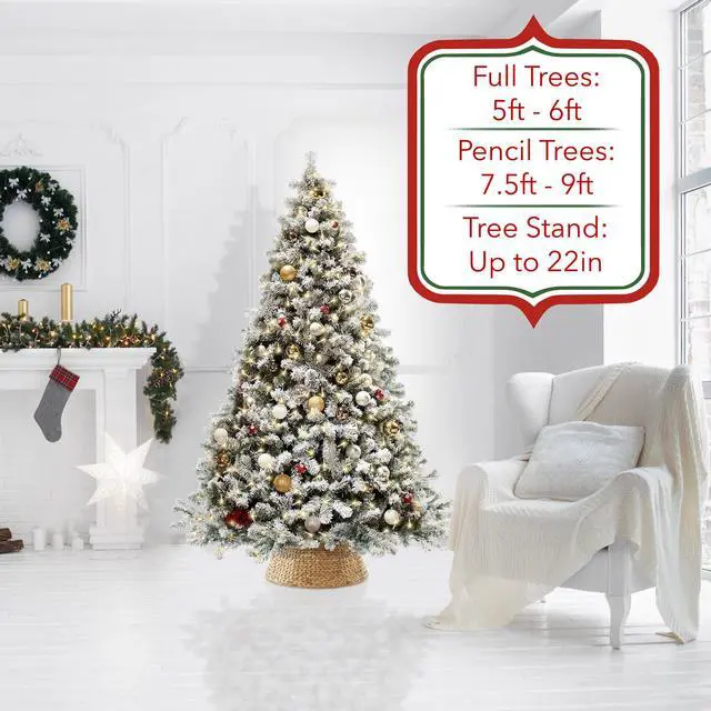 Alt view image 2 of 6 - Casafield 24-Inch Christmas Tree Collar, Woven Water Hyacinth Tree Base Cover with Cord Cut Out, Natural