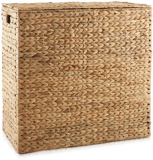 Alt view image 4 of 6 - Casafield 2-Section Laundry Hamper with Removable Liner Bags - Natural, Woven Water Hyacinth Double Laundry Basket Sorter for Clothes and Towels