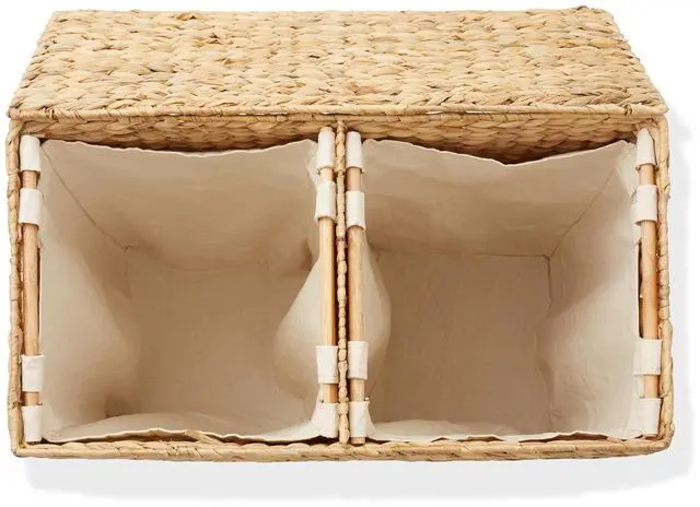 Alt view image 6 of 6 - Casafield 2-Section Laundry Hamper with Removable Liner Bags - Natural, Woven Water Hyacinth Double Laundry Basket Sorter for Clothes and Towels