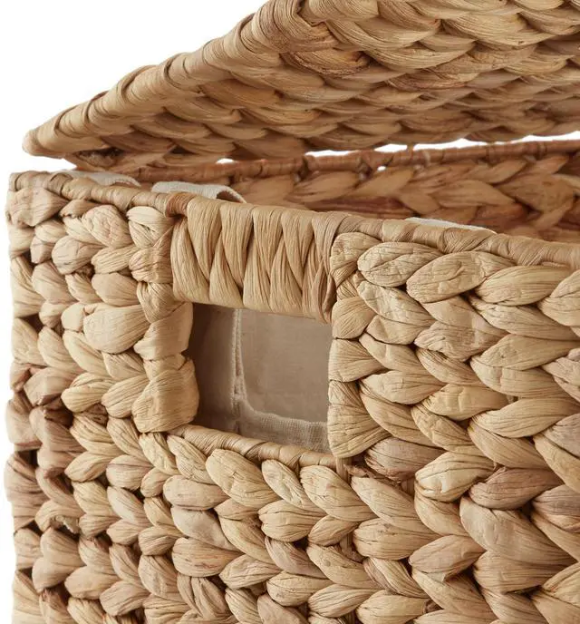 Alt view image 5 of 6 - Casafield 2-Section Laundry Hamper with Removable Liner Bags - Natural, Woven Water Hyacinth Double Laundry Basket Sorter for Clothes and Towels