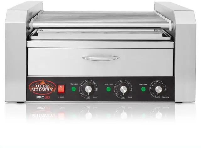 Alt view image 5 of 6 - Olde Midway Electric 30 Hot Dog 11 Roller Grill Cooker Machine with Bun Warming Drawer - Commercial Grade, Stainless Steel