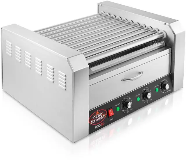 Alt view image 2 of 6 - Olde Midway Electric 30 Hot Dog 11 Roller Grill Cooker Machine with Bun Warming Drawer - Commercial Grade, Stainless Steel