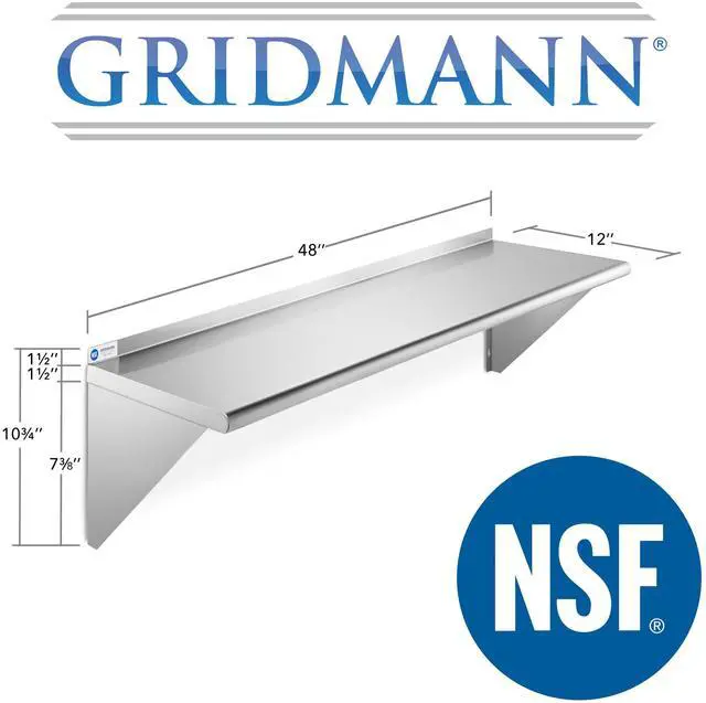 Alt view image 6 of 7 - GRIDMANN NSF Stainless Steel 12" x 48" Kitchen Wall Mount Shelf Commercial Restaurant Bar w/ Backsplash