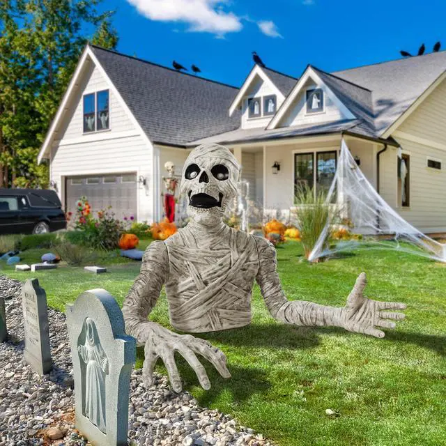 Alt view image 5 of 6 - BOO BOX 36"  Groundbreaking Mummy - Scary Outdoor Halloween Decorations for Porch or Yard