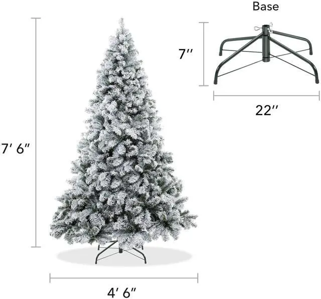 Alt view image 6 of 6 - Casafield 7.5FT Realistic Snow-Flocked Pine Unlit Artificial Holiday Christmas Tree with Sturdy Metal Stand