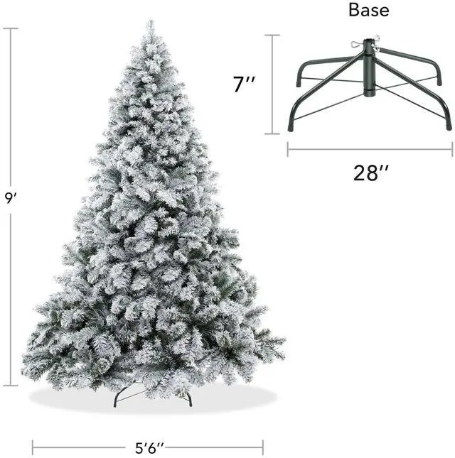 Alt view image 6 of 6 - Casafield 9FT Realistic Snow-Flocked Pine Unlit Artificial Holiday Christmas Tree with Sturdy Metal Stand