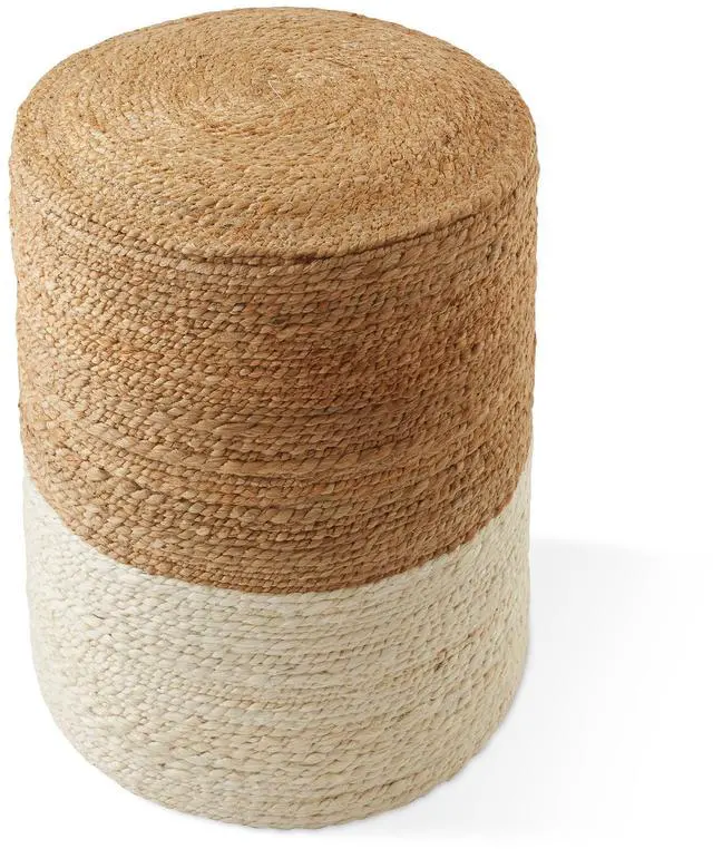 Alt view image 4 of 6 - Handcrafted Braided Jute Pouf Ottoman, 14" Round x 16" High Footrest, Natural Boho Home Decor, Woven Accent Footstool for Living Room or Bedroom
