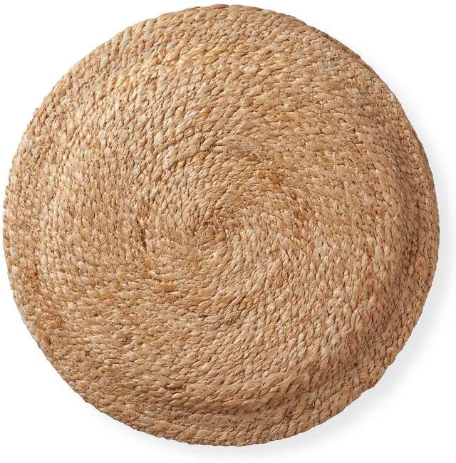 Alt view image 5 of 6 - Handcrafted Braided Jute Pouf Ottoman, 14" Round x 16" High Footrest, Natural Boho Home Decor, Woven Accent Footstool for Living Room or Bedroom