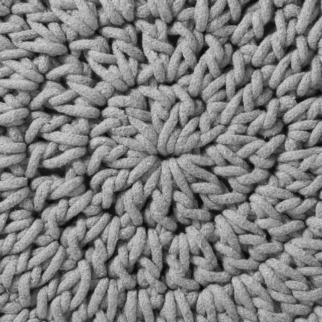 Alt view image 6 of 6 - Pouf Ottoman Footstool, 13" Round x 11" High, Hand-Knitted Cotton Footrest, Non-Skid Wood Legs, Boho Foot Stool for Living Room, Bedroom (Light Gray)