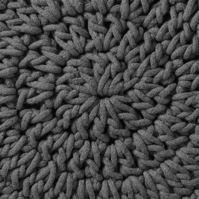 Alt view image 6 of 6 - Pouf Ottoman Footstool, 13" Round x 11" High, Hand-Knitted Cotton Footrest, Non-Skid Wood Legs, Boho Foot Stool for Living Room, Bedroom (Gray)